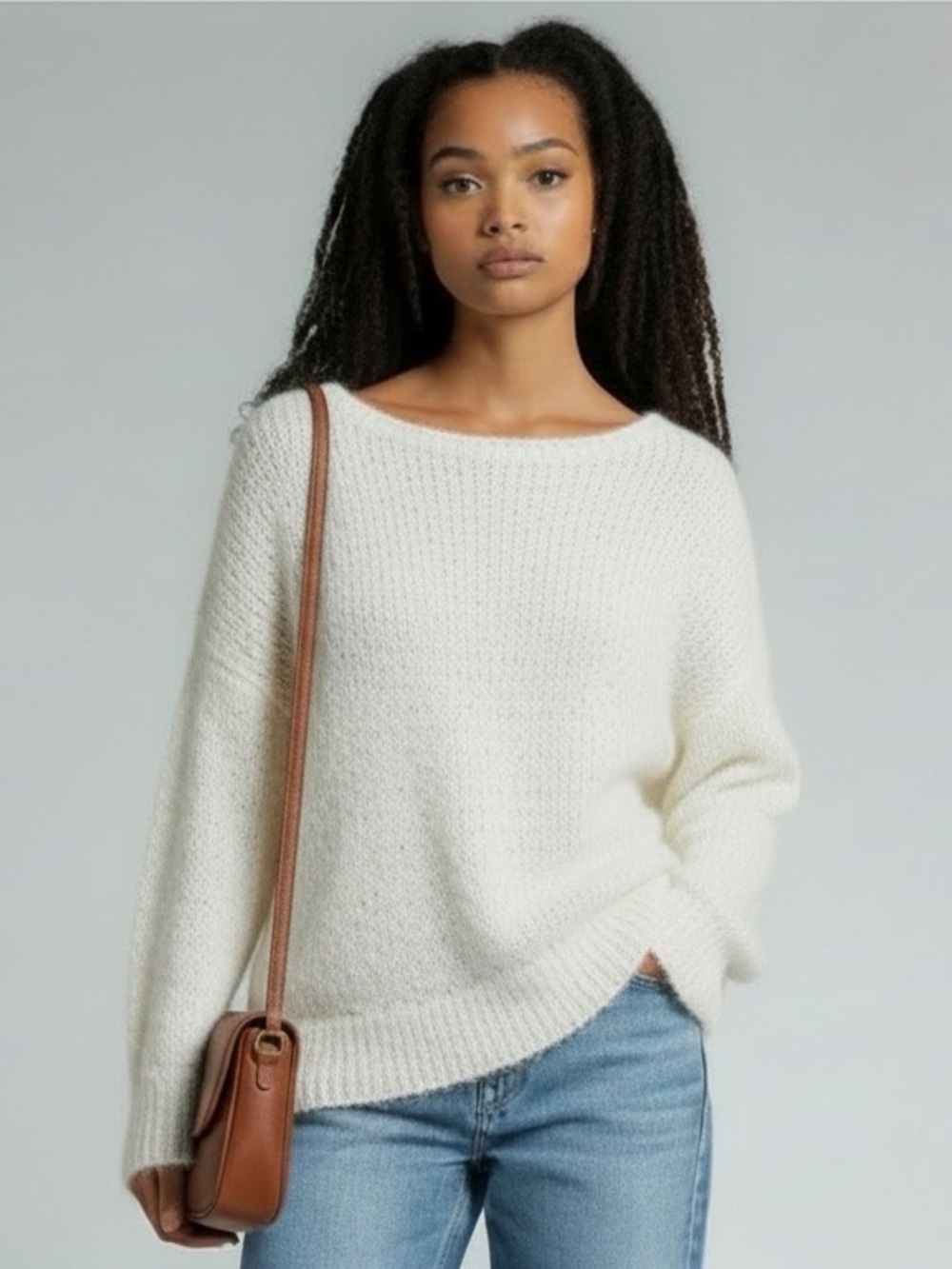 John Galt Mohair/Wool Blend Fuzzy Ivory Lightweight Sweater New with Tags